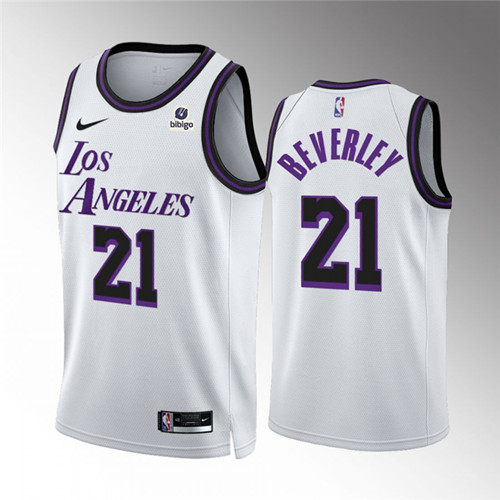 Men's Los Angeles Lakers #21 Patrick Beverley White City Edition Stitched Basketball Jersey